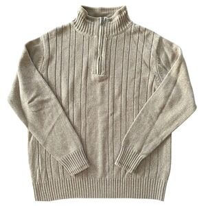 Dockers Men's Size Medium Quarter Zip Sweater Tan Beige Ribbed Knit Cotton